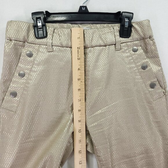 Bevy Flog Metallic Capri Pants Size 27 Gold Grid Drawstring Elastic Waist 23" - Picture 9 of 15
